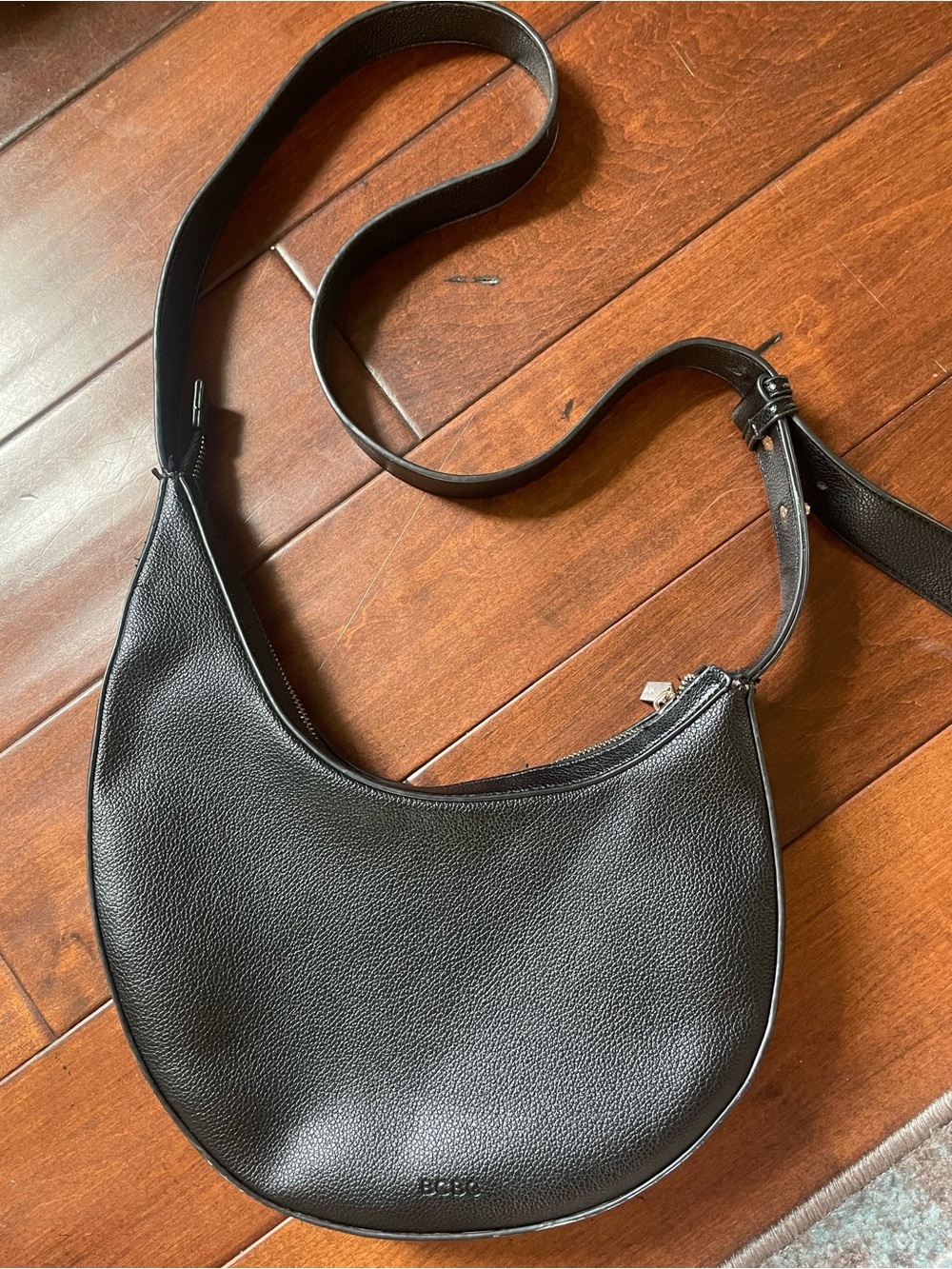 BCBG Black Pebbled Leather Crescent Shoulder Bag Minimalist Half Moon Hobo
